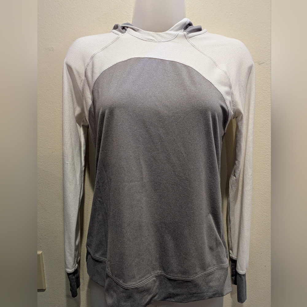 Athleta Gray and White Long Sleeve Hoodie Size Large/12